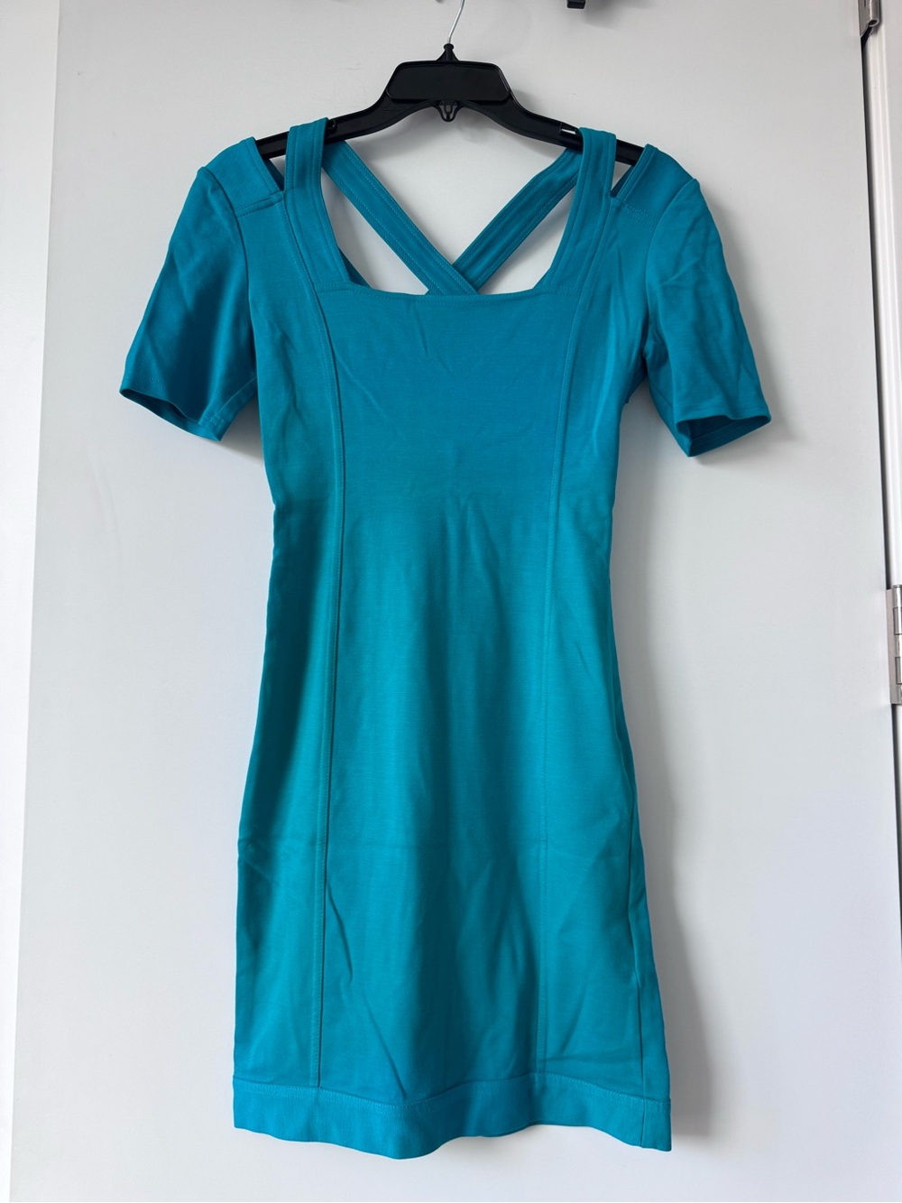 Reiss Teal Short Sleeve Cross-Back Mini Dress